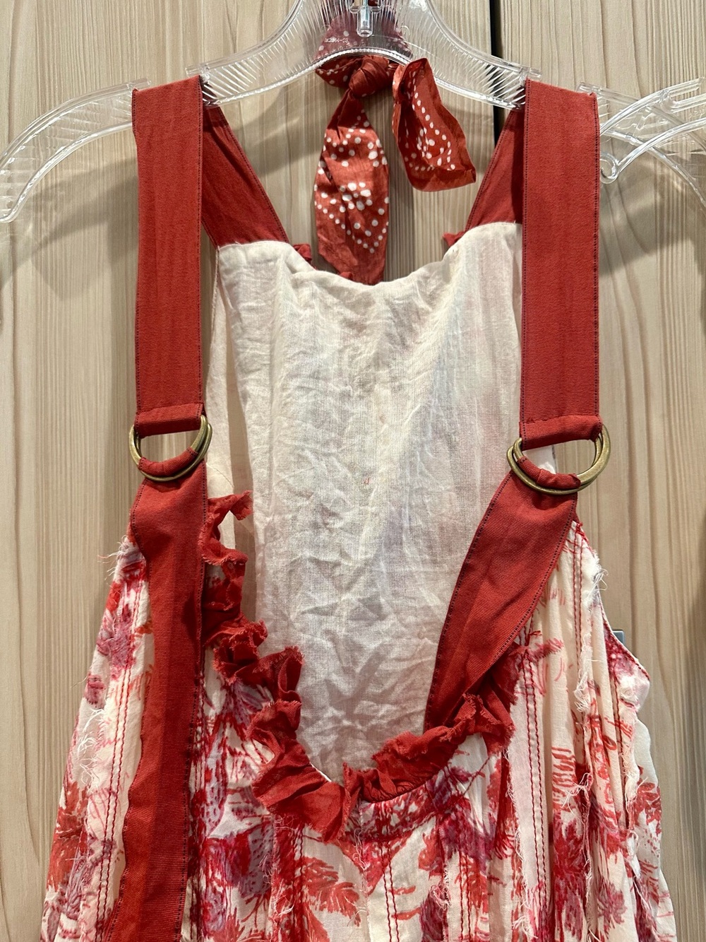 Free People Cream Maxi Dress XS Red Toile Print + Bralette + Matching Scrunchie - Picture 9 of 12